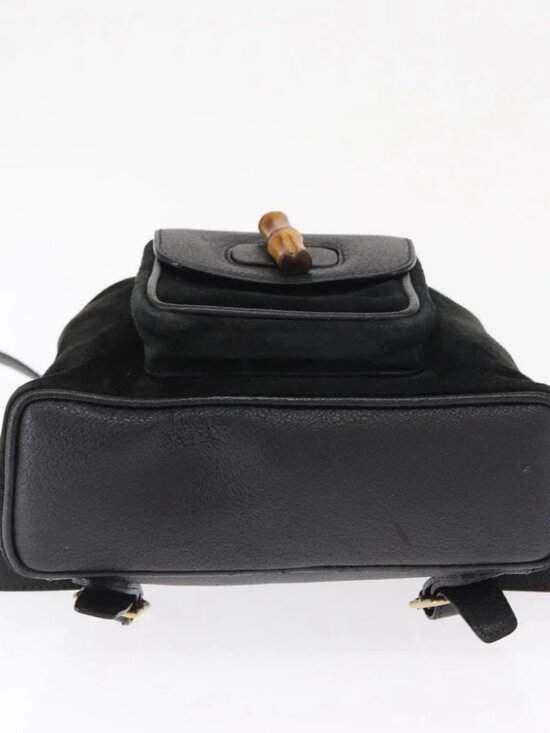 GUCCI Bamboo Backpack Suede Black Gold - Picture 6 of 16